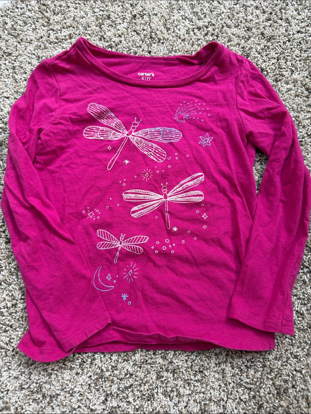 Carter's Girls size 5 Bright Pink Long-Sleeve Dragonfly Tee